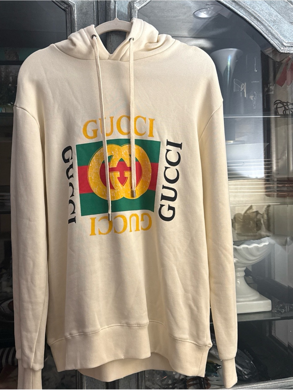 Gucci logo hoodie in beige worn once size s